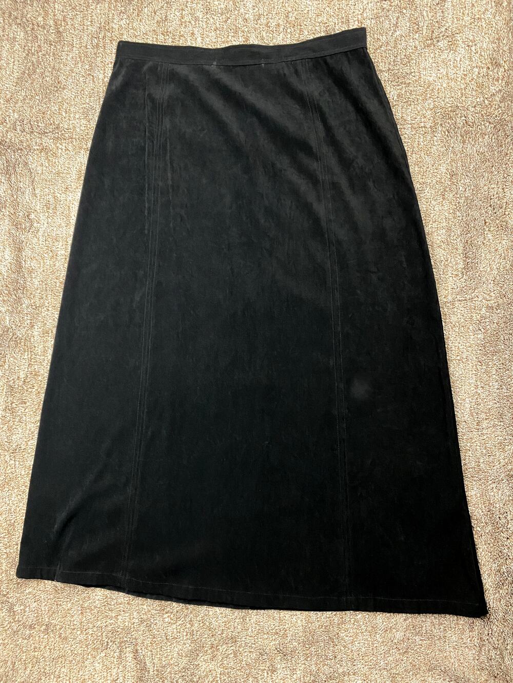 Talbots Black Faux Suede Maxi Skirt Womens 16 Back Slit Straight Pencil Long
